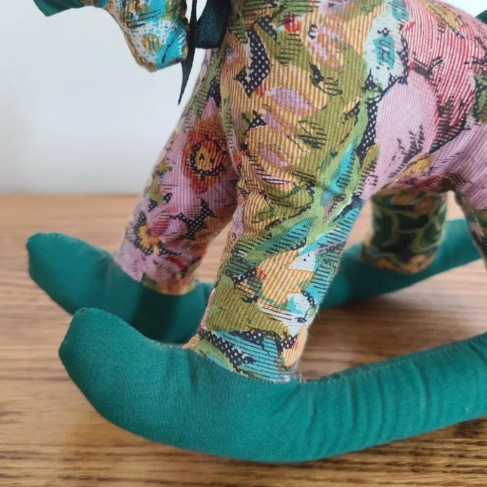 Vintage Cloth Handcrafted Mini Rocking Horse Plush Floral Fabric Tapestry Look